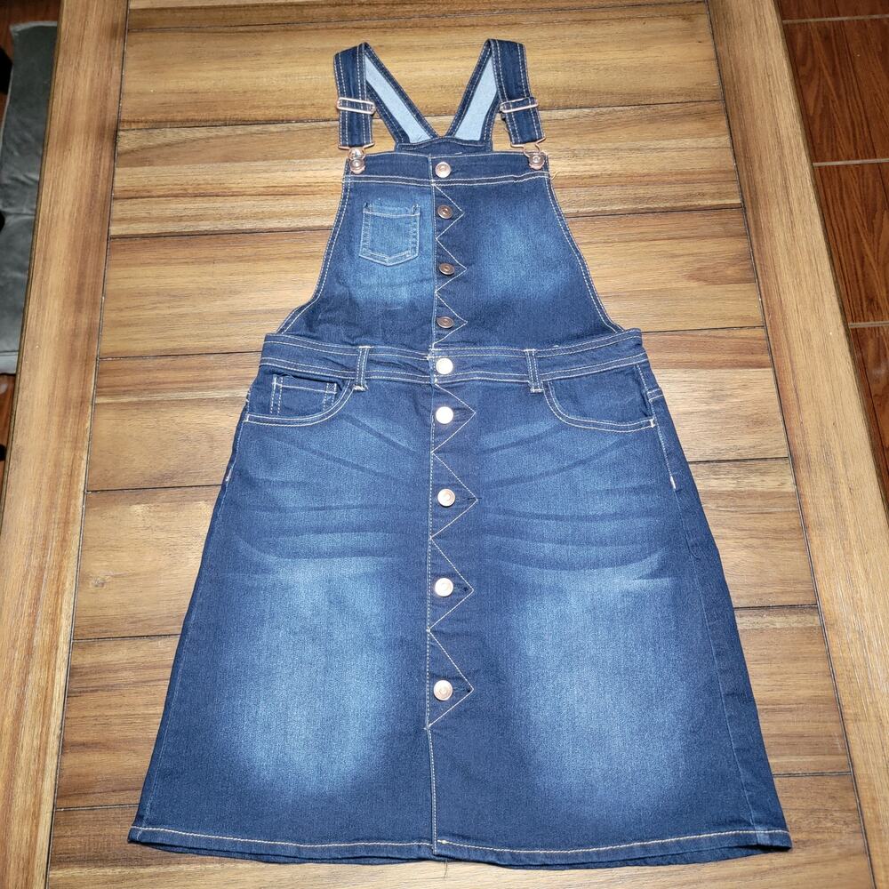 Wonder Nation Dark Wash Denim Overalls Dress Full Button - Size XL (14-16)